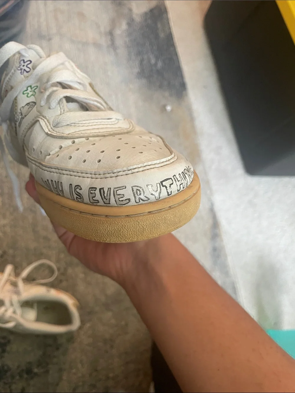 Custom Nike Kids White Sneakers with Multicolor Doodle Accents
